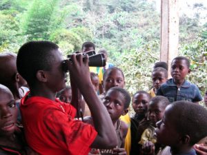 Children learn bird watching